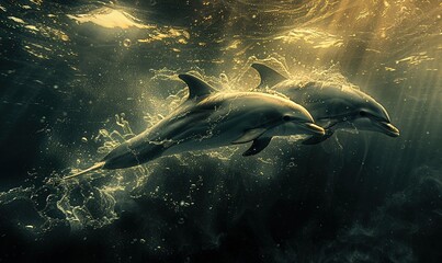 Fototapeta premium Beautiful pair of dolphins. Two dolphins
