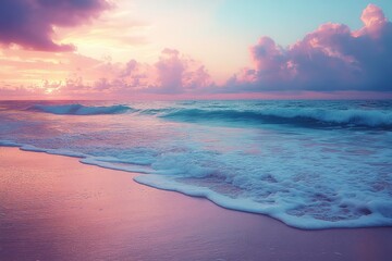 Obraz premium A peaceful beach at dusk, with gentle waves and a colorful sky