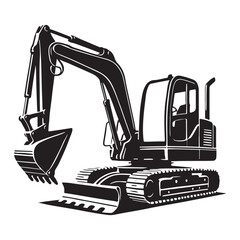 Mini Excavator Silhouette Vector Illustration