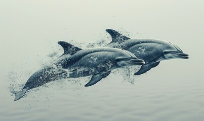 Fototapeta premium Beautiful pair of dolphins. Two dolphins
