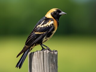 Bobolink Perched on Fence Post: A Colorful Migration Bird of Ohio's Outdoors in Spring