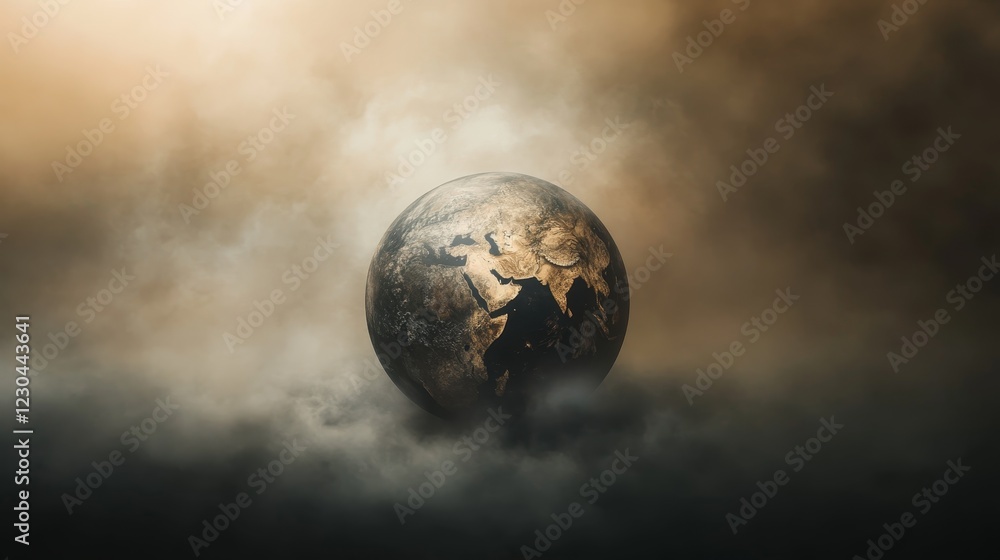Poster a captivating representation of the earth enveloped in ethereal clouds, showcasing a surreal atmosph