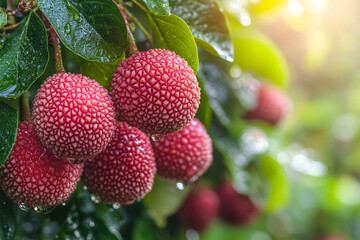 Obraz premium Ripe Lychees Hanging On A Tree Branch