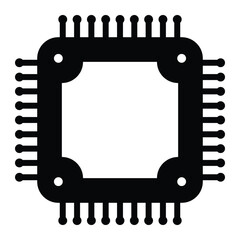CPU microchip vector icon. Electronic component and computer hardware illustration. Black silhouette isolated on white background.
