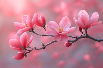 Obraz premium Delicate Pink Magnolia Blossoms Gracefully Branching
