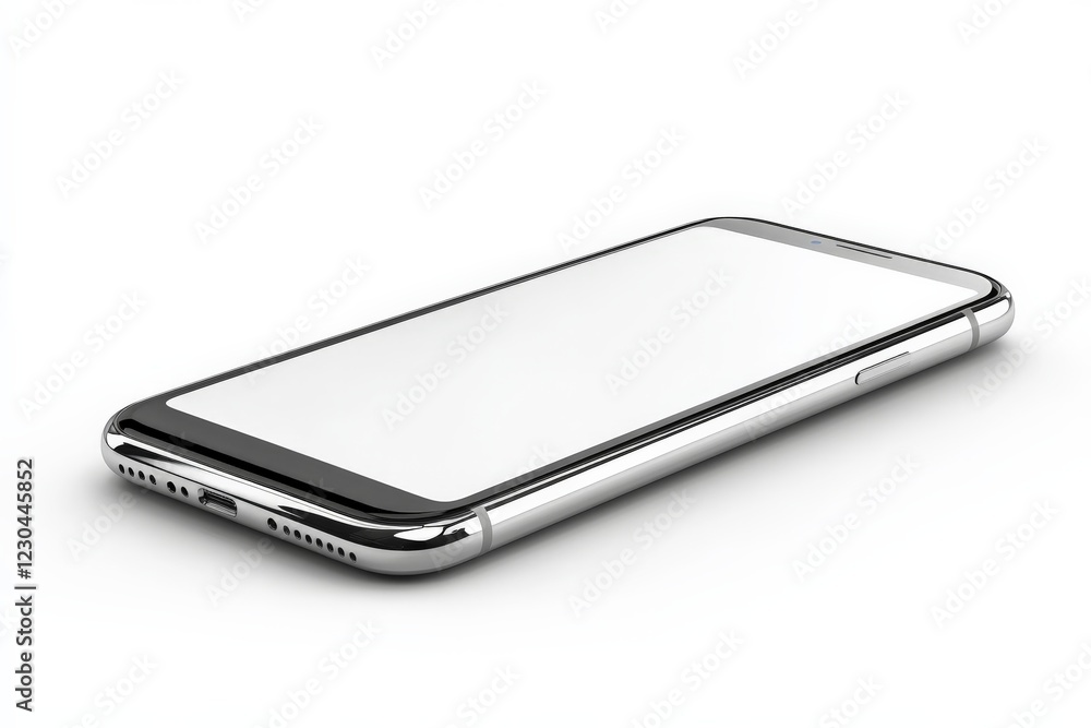 Poster Modern smartphone resting on a flat surface showcasing sleek design and advanced technology features