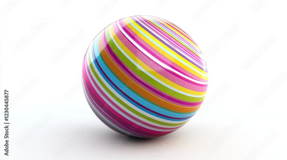 Poster a colorful 3d-rendered striped sphere, offering a dynamic visual element for modern designs