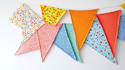 Fototapeta premium A festive arrangement of colorful party flags, isolated against a white background
