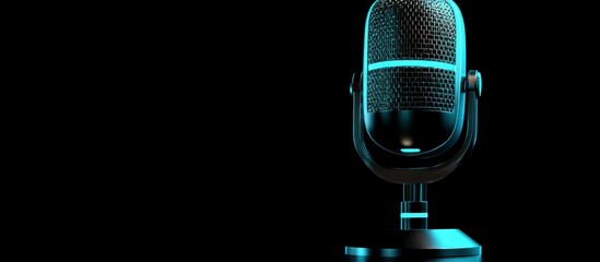 Retro Microphone, Neon Glow, Dark Background, 3D Render