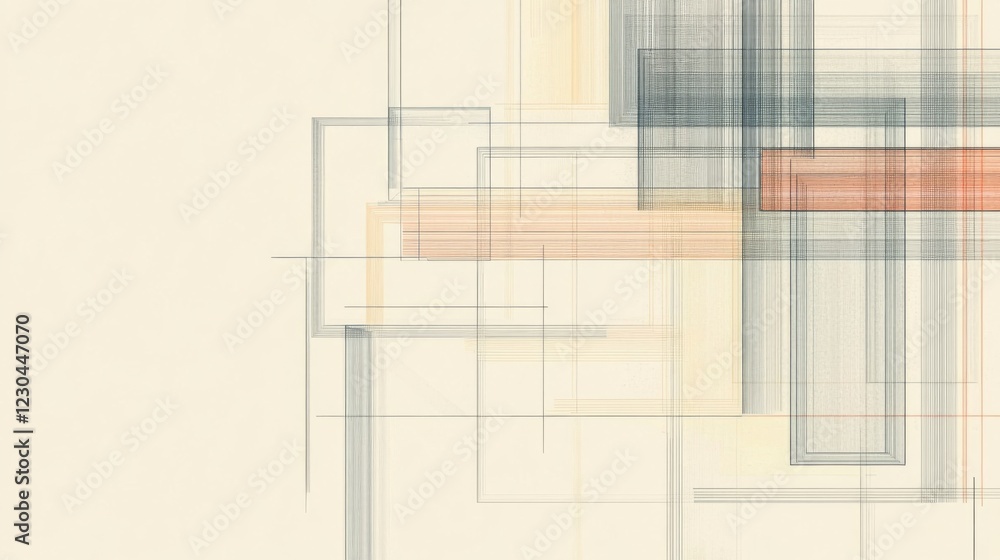 Poster abstract geometric background with overlapping translucent rectangles in muted pastel colors.