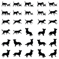 Dog vector silhouette. vector illustration of running dog silhouette. German Shepherd. Hunting dog.