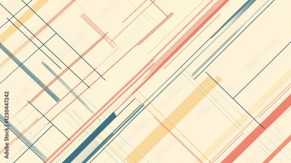 Poster abstract geometric background with intersecting lines in pastel colors.