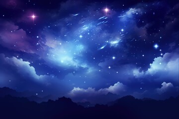 Naklejka premium Cloudy Night Sky with Sparkling Stars and Galaxy Background - Astronomy and Space Concept