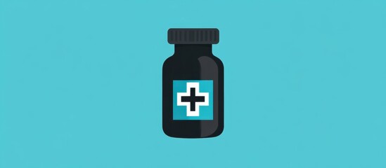 Obraz premium Medicine Bottle Icon: Simple Medical Cross Symbol on a Dark Bottle