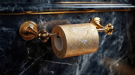 A toilet paper roll is hanging on a wall