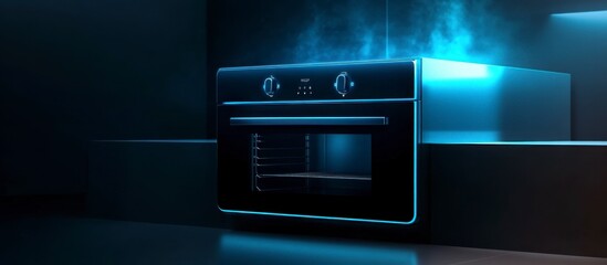 Smart Oven in Dark Modern Kitchen - Blue Light Glow