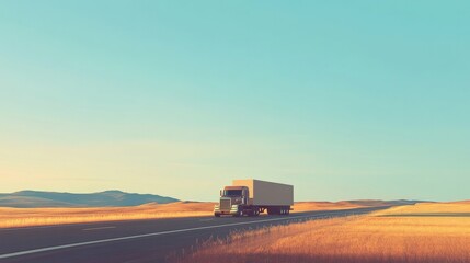 Fototapeta premium A modern truck driving along a rural road, with space for text