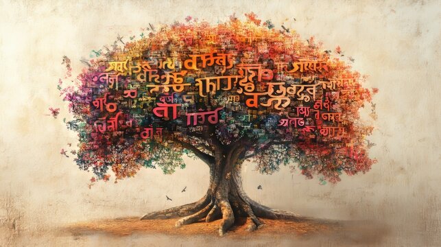Indian language letters tree with Indian Map