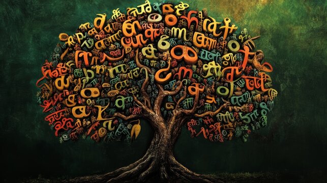 Indian language letters tree with Indian Map