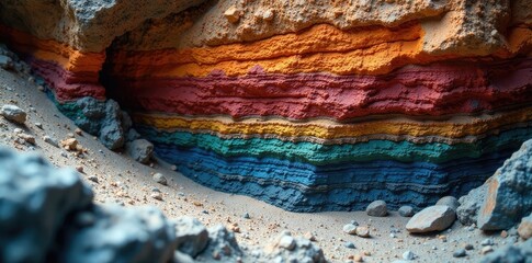 Layers of rock and minerals exposed during the mine, rock, layers