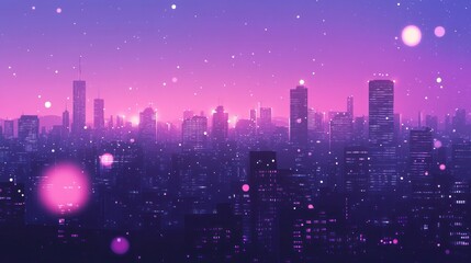 Fototapeta premium A soft-focus night cityscape with bokeh lights, presented in a vector illustration with floating particles