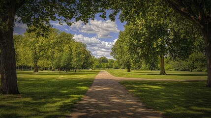 Obraz premium Serene Park Pathway: A Summer's Day Stroll