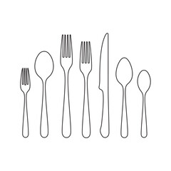 Silhouettes of cutlery, black and white flatware set