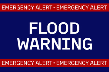 Flood warning emergency alert message. Weather notification, evacuation. Vector background illustration with text.