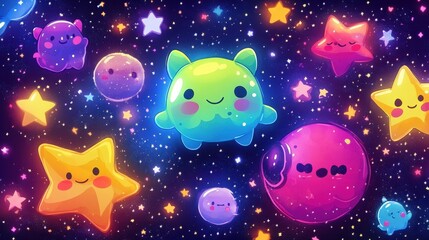 Cute Cosmic Creatures Adorn The Starry Galaxy
