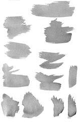 Set of watercolor brush stroke and stain. Hand drawn abstract brush stains on white background, design elements.