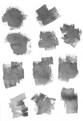 Set of watercolor brush stroke and stain. Hand drawn abstract brush stains on white background, design elements.