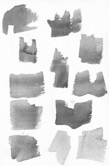 Set of watercolor brush stroke and stain. Hand drawn abstract brush stains on white background, design elements.