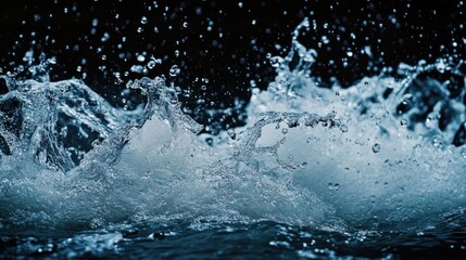 Water splash, dark background, liquid texture, nature photography, website banner