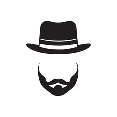Vintage gentleman avatars, black and white icons, mustache variations, bowler hats silhouette 
