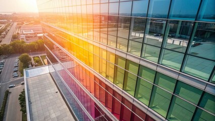 Obraz premium Stunning Aerial View: Colorful Glass Transition, Architectural Detail, Drone Photography