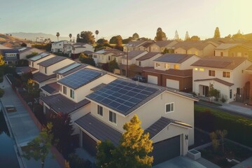 Installation of solar panels on the roof of modern houses