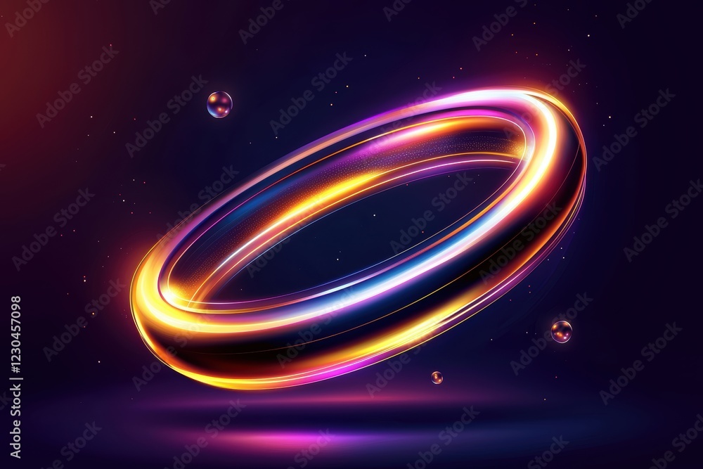Poster a vibrant, glowing ring floats in a dark space, surrounded by delicate bubbles, creating a futuristi