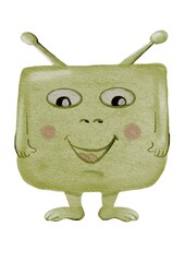 Cute baby alien character in watercolor style, ready for fun adventures in space
