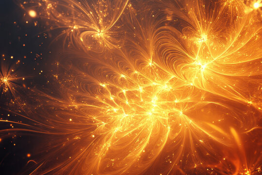 abstract background, fiery flowers eminating light