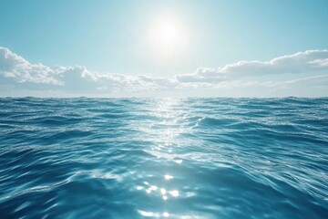 Fototapeta premium Realistic water surface with ripples and crystal clear . The sun sets gracefully over the ocean, illuminating the water with warm colors and reflecting a peaceful atmosphere.