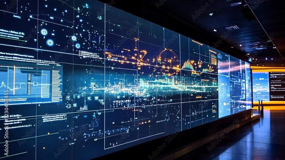 Aufkleber a detailed view of a digital twin simulation displayed on a large screen representing the virtual mo