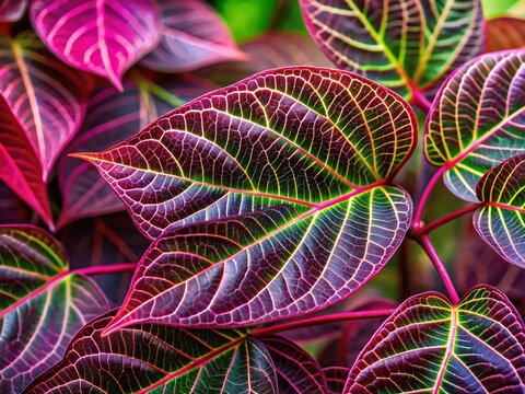 Stunning Purple-Red Benjoin Leaves, Terminalia sp. Ornamental Plant, Close-Up Detail