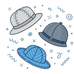 Set of Summer hats line art