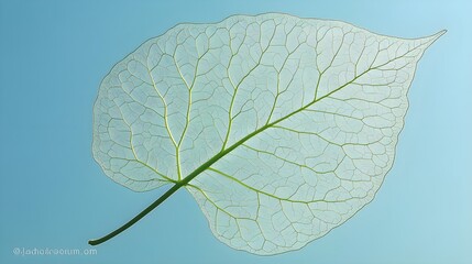 Delicate veins of a green leaf backlit by sunlight.