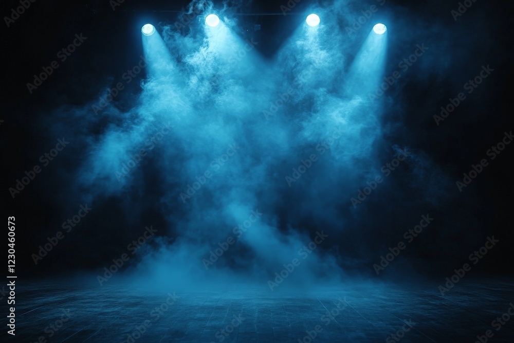 Poster live performance with dramatic blue lighting and haze effects creating an immersive atmosphere on st