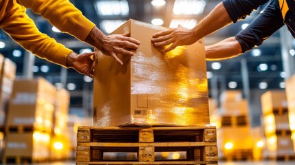 Hands Collaborating to Lift a Cardboard Box