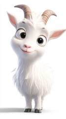 Obraz premium Cute baby goat, farm animal, white fur, cartoon, children's book illustration