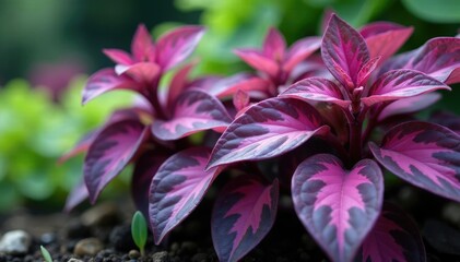 Low-growing trailing plant with variegated leaves, foliage, purple