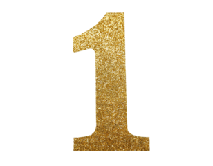 Number 1 in gold glitter isolated on a white background, cut out