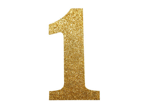 Number 1 in gold glitter isolated on a white background, cut out